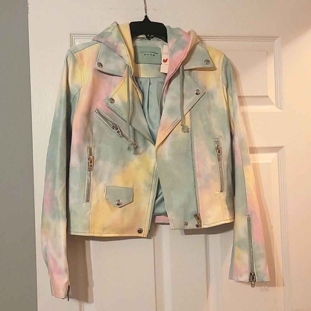 Pastel colored Tie Dye Hooded Moto Jacket